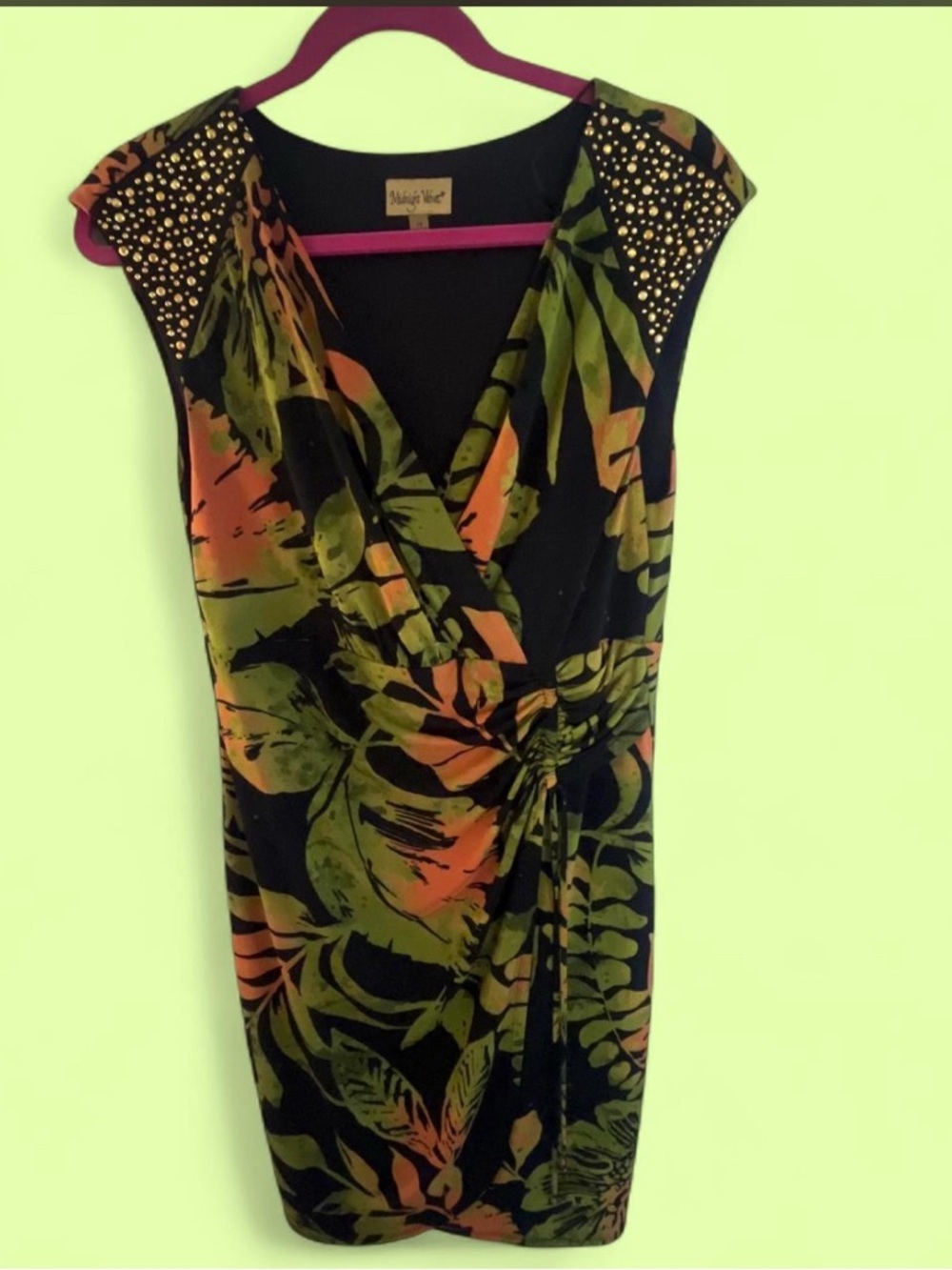 Midnight Velvet Black Floral Wrap-Front Tunic with Stud Accents